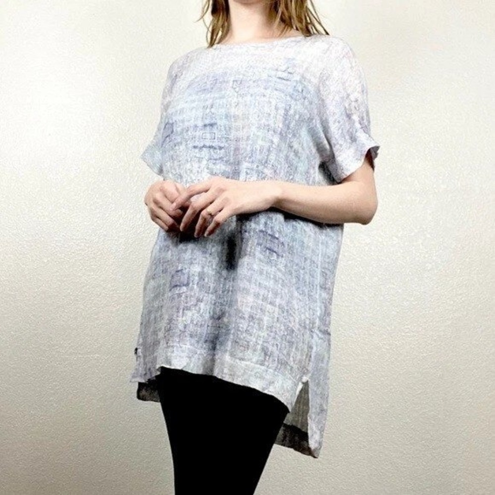 Pure Jill XL Linen Cotton Blend Top Abstract Print Relax Minimalist Timeless